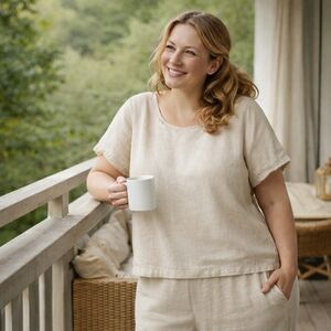 L.L. Bean 100% Linen XL 18-20 Women's Beige Pants and Top Set #37